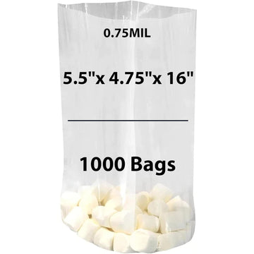 LDPE 5.5"X4.75"X16" 0.75 Mil Clear Gusseted Poly Bags 1000 Bags